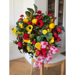 Wianek na drzwi Truskawkowo - Cytrynowy Sorbet 45 cm